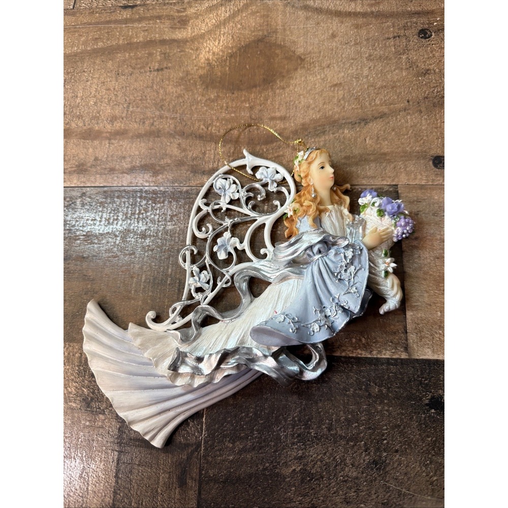 Home Interiors "Silver Celestial Angel" Hanging Christmas Ornament Figurine Vtg